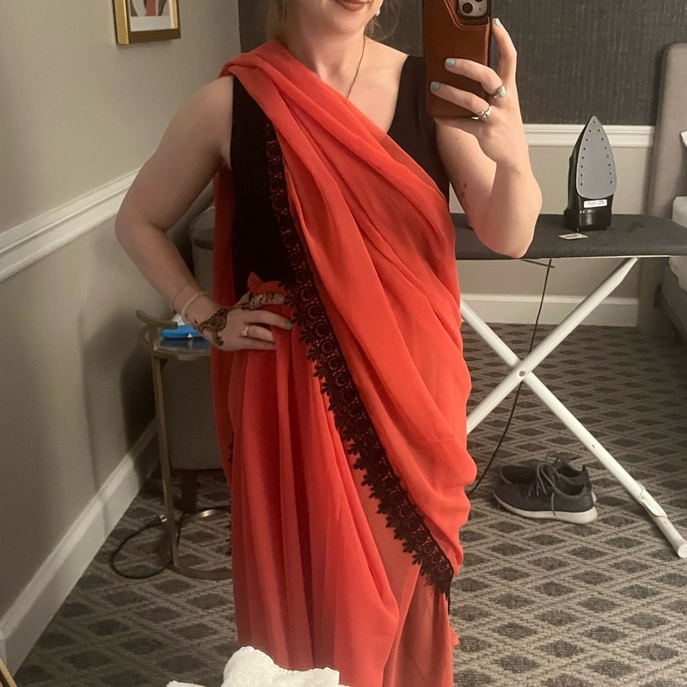 Chiffon Saree coral color